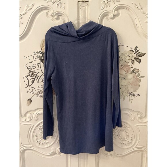 Tunic Women's L Heather Blue High Low Off the Shoulder Long Sleeve Casual - Picture 6 of 9